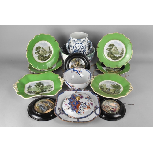 329 - A Collection of Various 19th Century Ceramics to Comprise Prattware Pot Lids, Prattware Type Part Fr... 