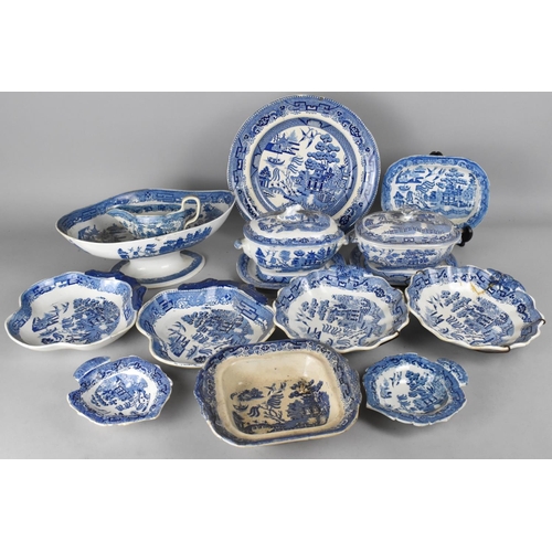 332 - A Collection of Various 19th and Later Century Willow Pattern Blue and White China to Comprise Pickl... 