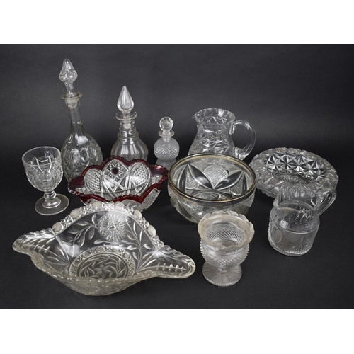 343 - A Collection of 19th Century and Later Cut and Moulded Glass to Comprise Decanters, Jugs, Bowls etc ... 