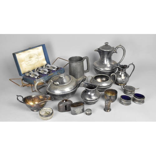 372 - A Collection of Various Metalwares to Comprise Silver Mounted Glass Cruet, Pewter Tankard, Teapot, C... 