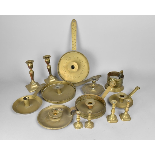 376 - A Collection of 19th Century and Later Brass to Comprise Bed Chambersticks and Candlesticks etc (Som... 