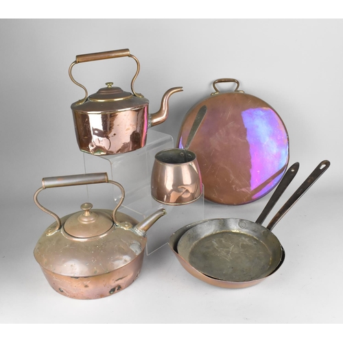 378 - A Collection of 19th Century Copper to Comprise Two Teapots, Pans and Warmer (Various Condition Issu... 