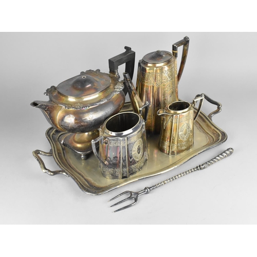 381 - A Collection of Silver Plated Teawares to Comprise Twin Handled Tray, Three Piece Silver Tea Service... 