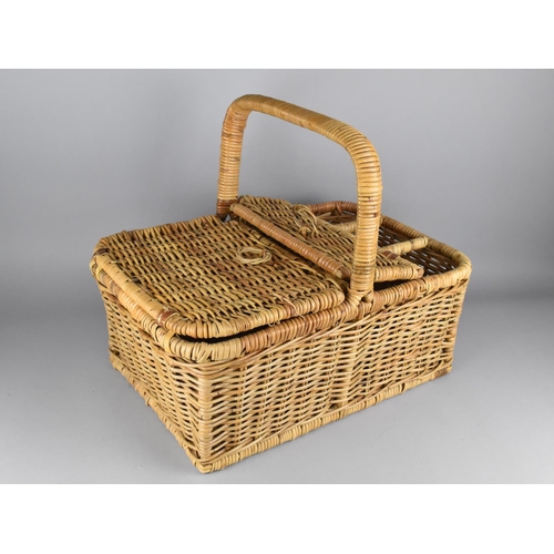 382 - A Modern Wicker Picnic Basket with Hinged Lid, Removable Tray and Three Bottle Store