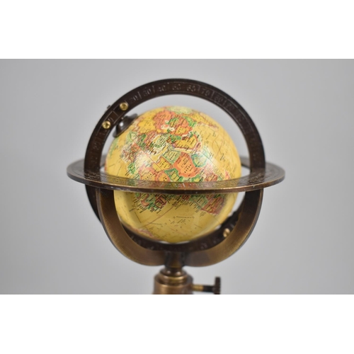 39 - A Reproduction French Style Miniature Tabletop Globe with Leather Mounted Support and Tripod Base, 2... 