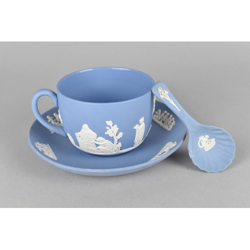 396 - A Wedgwood Jasperware Cup and Saucer Together with a Wedgwood Jasperware Caddy Spoon