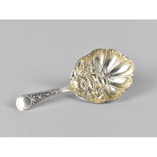 399 - A 19th Century Silver Caddy Spoon with Chased Handle and Shell Shaped Bowl with Repousse Scrolls, Fo... 