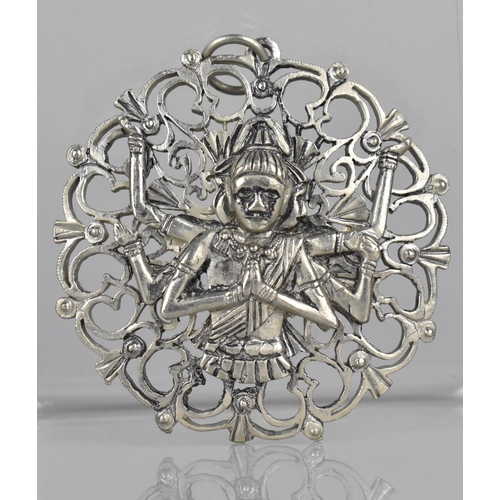 402 - A Cast and Pierced Indian White Metal Pendant with Shiva Decoration, 6cm Diameter