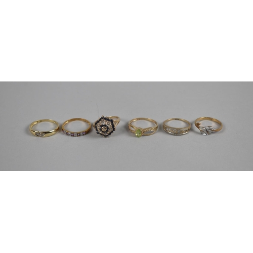 414 - Six 9ct Gold Rings Mounted with Diamonds, Sapphire, Amethysts Etc, 8.4gms