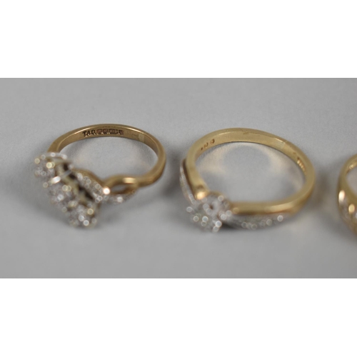 416 - Three 9ct Gold and Diamond Mounted Ladies Rings to include Trilogy Example, 6gms Total