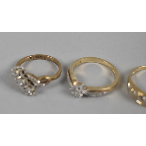 416 - Three 9ct Gold and Diamond Mounted Ladies Rings to include Trilogy Example, 6gms Total