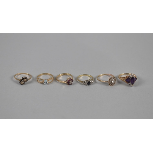 417 - Six 9ct Gold Mounted Ladies Rings to include Topaz, Sapphire, Garnet, Diamond and Amethyst Mounted E... 