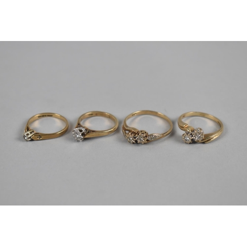 421 - A Collection of Four Diamond and 9ct Gold Mounted Rings, 8.1gms