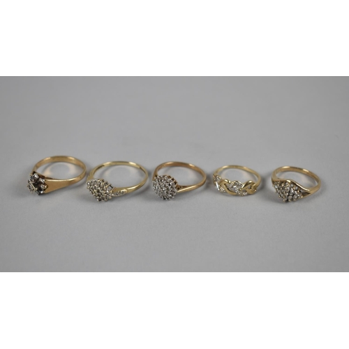 422 - A Collection of Five Various Diamond and 9ct Gold Mounted Ladies Cluster Rings, Total Weight 10.7gms