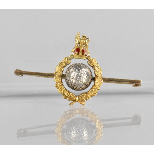 425 - An Unmarked Yellow Metal Sweetheart Brooch for The Royal Marines, White Metal Globe to Centre and wi... 