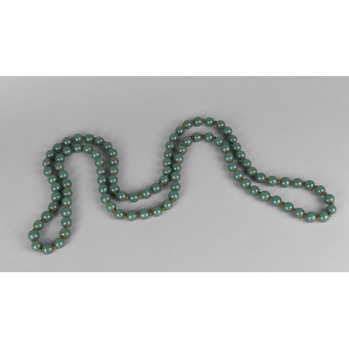 429 - A Long Jade Bead Necklace, 125cm, Each Bead 1cm, wire Tired and Knotted, Weighs 200gs Individually