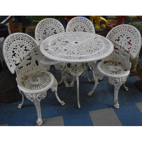 436 - A White Painted Cast Metal Garden Patio Set to Comprise Circular Table (80cm Diameter) and Four Chai... 