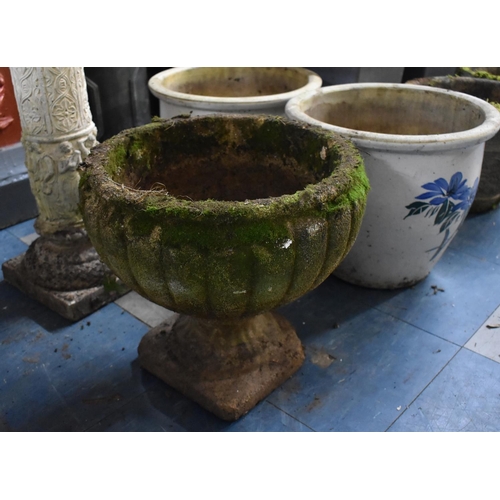 437 - A Reconstituted Stone Garden Planter of Circular Globed Form on Plinth Square Base, 34cm high