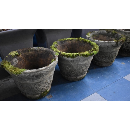 440 - A Set of Three Reconstituted Stone Garden Planters with Moulded Relief, 27cm high