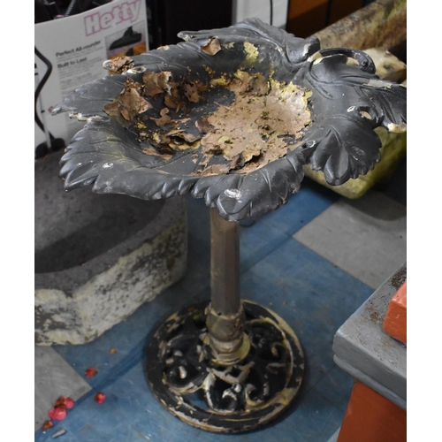 447 - A Cast Metal Garden Birdbath with Vine Leaf Top, 59cm high