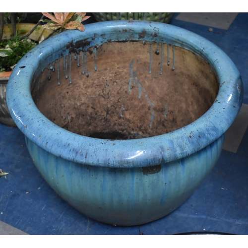 455 - A Large Transitional Blue Glazed Garden Planter, 66x40cm high