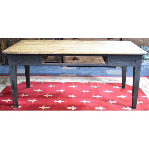 493 - A 19th Century Scullery Scrub-Top Table on Square Tapering Supports, Missing Drawer, 163cms by 90cms