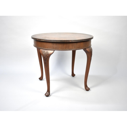 502 - An Edwardian Walnut Circular Coffee Table on Cabriole Supports, 61cms Diameter