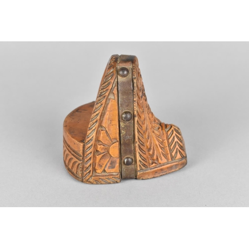 51 - A Carved Wooden Metal Mounted Bottle Opener, A Memento From Chile, In the Form of a Shoe or Stirrup,... 