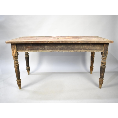 510 - A Late 19th/Early 20th Century Rectangular Writing Table with Rexine Panel To Top, Turned Supports, ... 