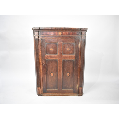 513 - A 19th Century Inlaid Oak Wall Hanging Corner Cabinet with Shaped Shelves, 80cms Wide