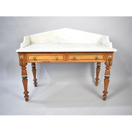 514 - A Reproduction Victorian Style Painted and Scumble Glazed Marble Topped Washstand with Two Drawers o... 