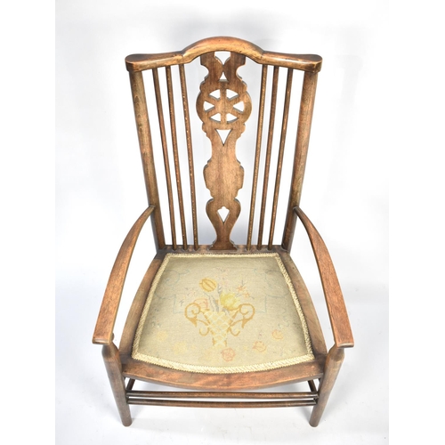 540 - An Edwardian Spindle Wheel Back Ladies Nursing Armchair