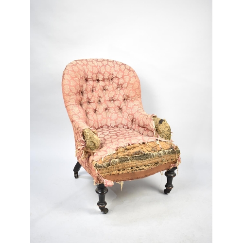 542 - A Small Late 19th Century Button Upholstered Ladies Nursing Balloon Back Armchair for Full Upholster... 