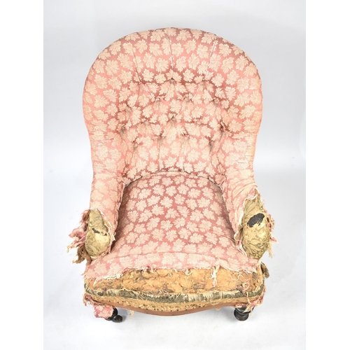 542 - A Small Late 19th Century Button Upholstered Ladies Nursing Balloon Back Armchair for Full Upholster... 