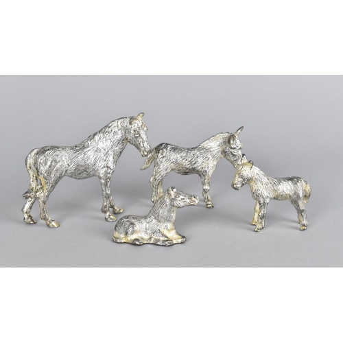 62 - A Collection of Plated Cast Metal Mare and Foal and Donkey and Foal Figures, 9cms Long