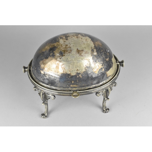 67 - A Late 19th Century Silver Plated Breakfast or Kidney Dish with Hinged Domed Lid inscribed and Dated... 