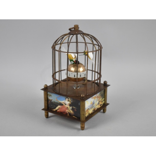 68 - A Reproduction Novelty Bird Cage Clock with Two Birds Circling Globe, Printed Panels to Base, 18cms ... 