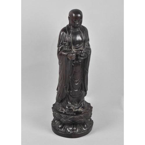 70 - A Carved Far Eastern Standing Buddha on Lotus Throne, Probably Thai, 38.5cms High