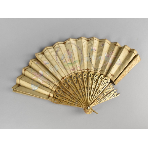 79 - A 19th Century Hand Painted Continental Fan C.1890, Two Canes AF