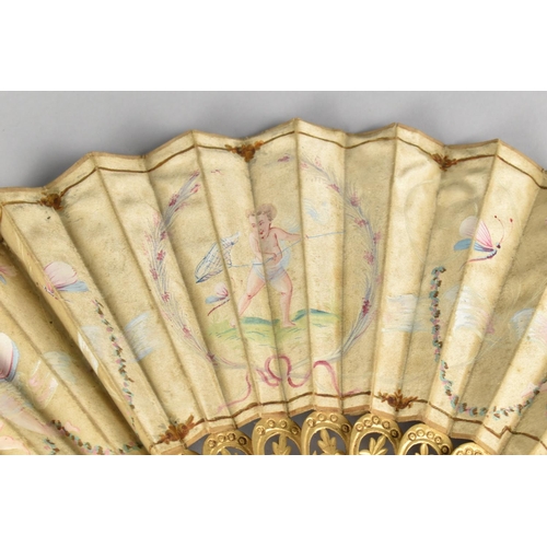 79 - A 19th Century Hand Painted Continental Fan C.1890, Two Canes AF