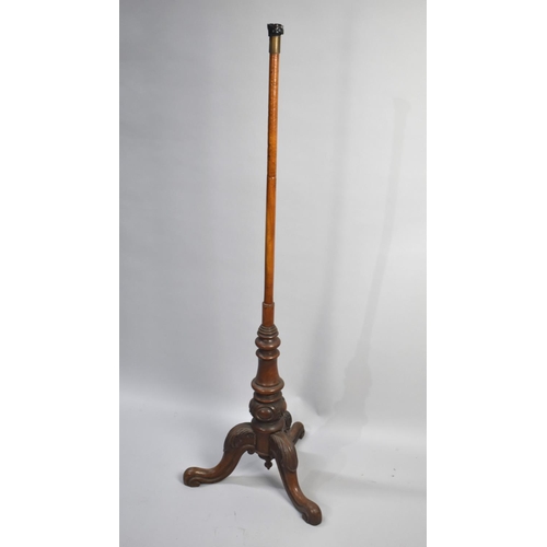 84 - A 19th Century Tripod Pole Screen Stand, Has Been Repurposed As Standard Lamp, One Carved Foot Worme... 