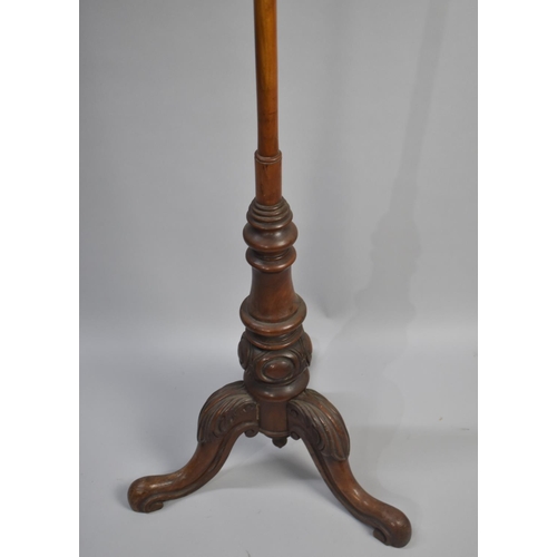 84 - A 19th Century Tripod Pole Screen Stand, Has Been Repurposed As Standard Lamp, One Carved Foot Worme... 