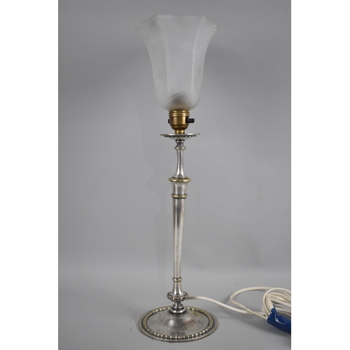 87 - A Vintage Silver Plated Desk Top Table Lamp with Opaque Glass Shade, 47cms High