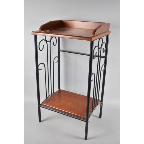 89 - A Modern Metal Framed Two Tier Galleried Bedside Table, 36cms Wide