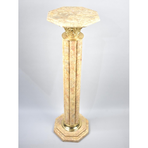 96 - A Reproduction Marble and Gilt Brass Torchere Stand with Octagonal Base and Top and with Support, 10... 