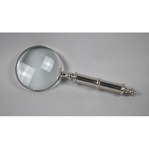 97 - A Modern Silver Plated Desktop Magnifying Glass, 26.5cms Long