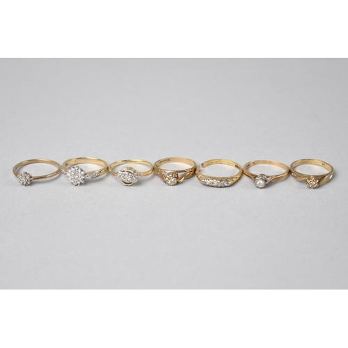 424 - A Collection of Seven Diamond Rings, All in 9ct Gold and Some with White Metal Mounts, to include Cl... 