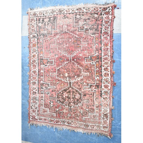 525 - A Patterned Woolen Rug, Somewhat Worn, 157x114cms