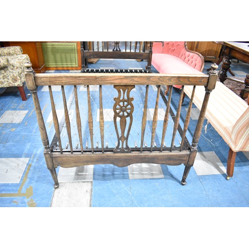 529 - A Mid 20th Century Oak Framed Wheel Back Single Bed Frame, 107cms Wide