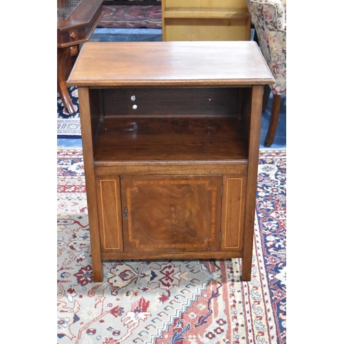 63 - An Edwardian Mahogany Side Cabinet having Inlaid Base Section, Open Storage Space and Raised Table T... 